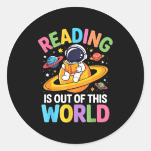 Reading is out of this world space funny books classic round sticker