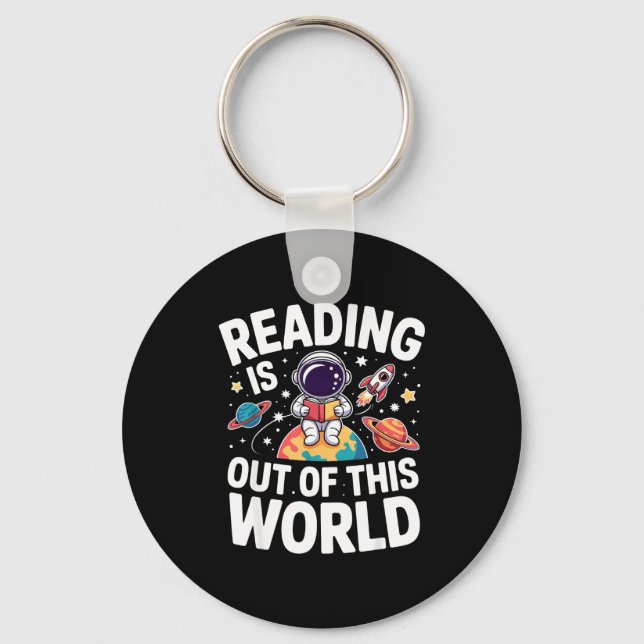 Reading is out of this world space funny books key ring (Front)
