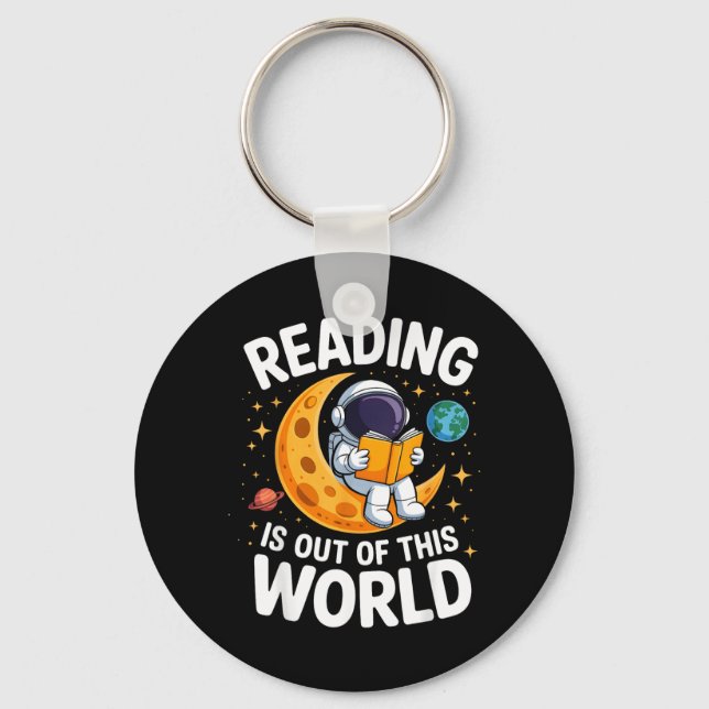 Reading is Out of This World Space Funny Books Key Ring (Front)
