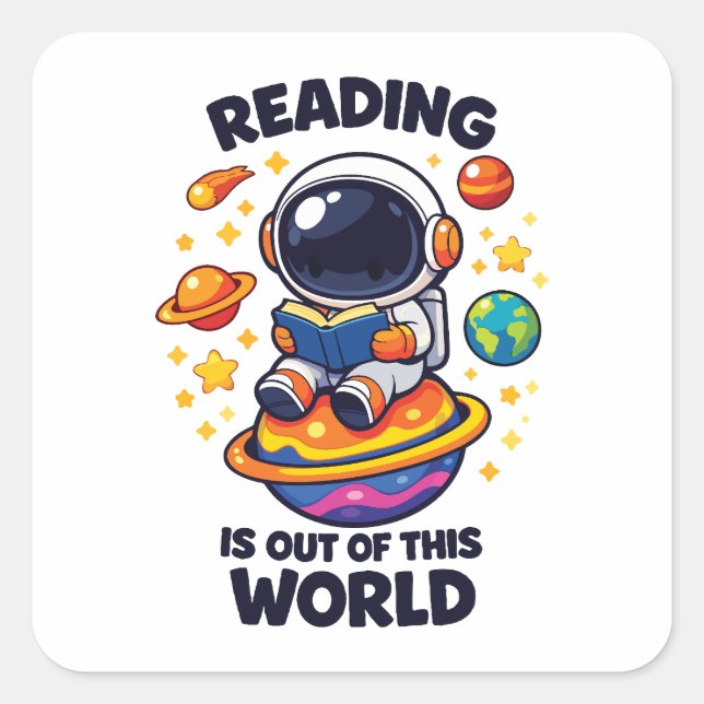 Reading is out of this world square sticker (Front)