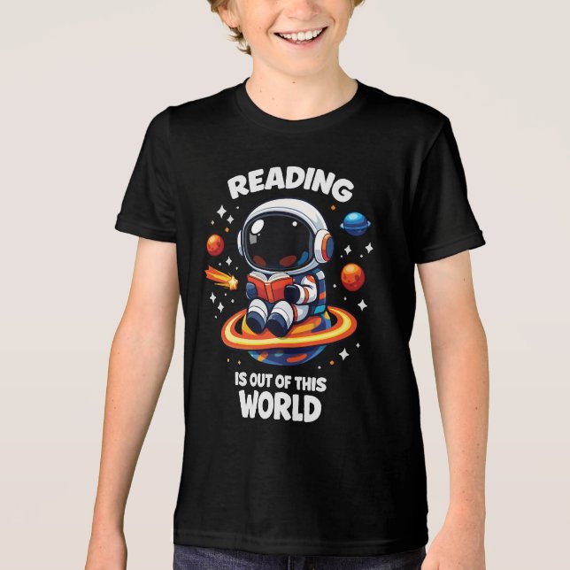Reading is out of this world Tri-Blend shirt (Front)