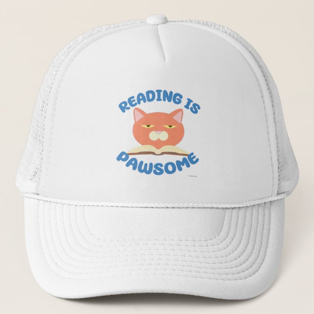 Reading is Pawsome Funny Book Fun Toon Feline Trucker Hat (Front)