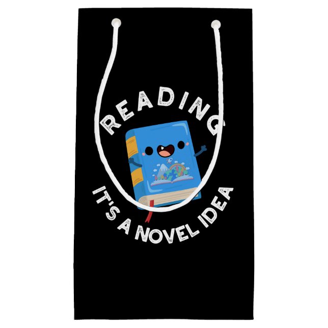 Reading It's A Novel Idea Funny Book Pun Dark BG Small Gift Bag (Front)