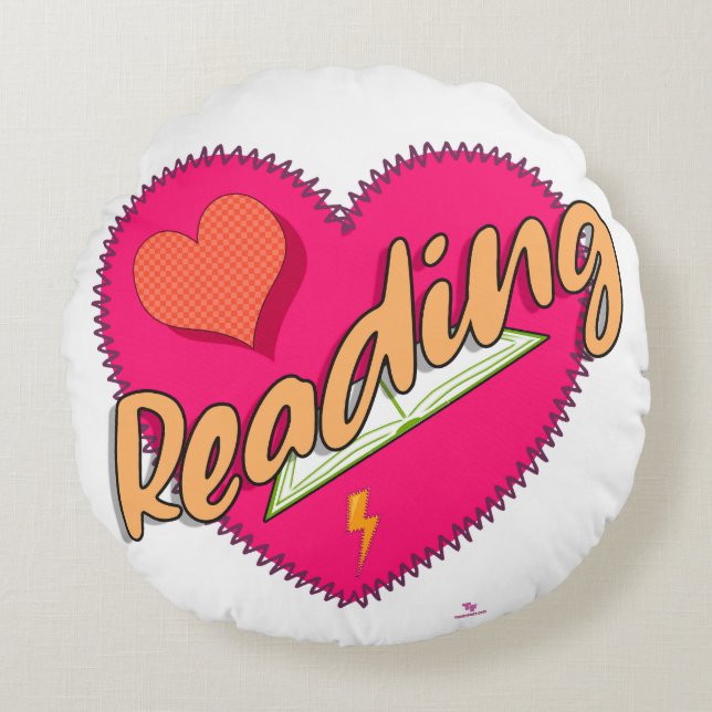 Reading Joy Book Sweetheart Love Motto Round Cushion (Front)