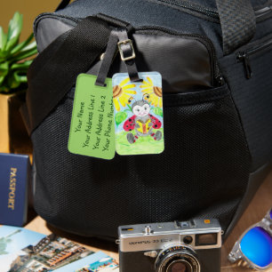 Reading ladybug kid personalised luggage tag