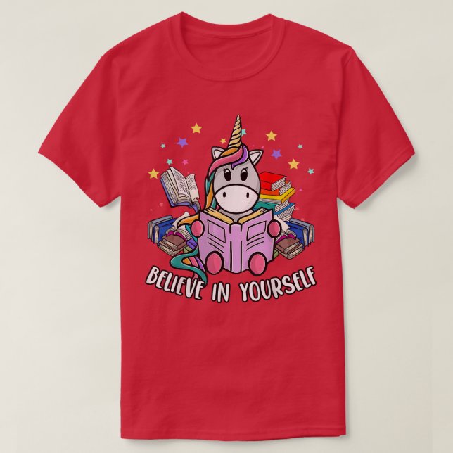 Reading Library Unicorn Read Books Lover Reader Gi T-Shirt (Design Front)