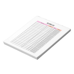 Reading Log Planner Notepad