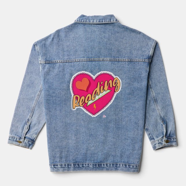Reading Love Book Heart Motto Denim Jacket (Back)