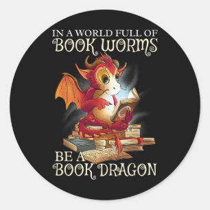 Reading Lover Library Book Lover Dragon Bookworm Classic Round Sticker