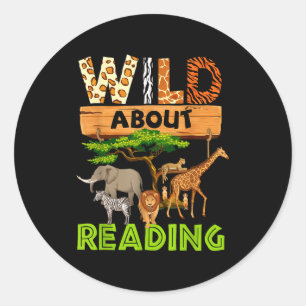 Reading lover wild reading reading books and classic round sticker