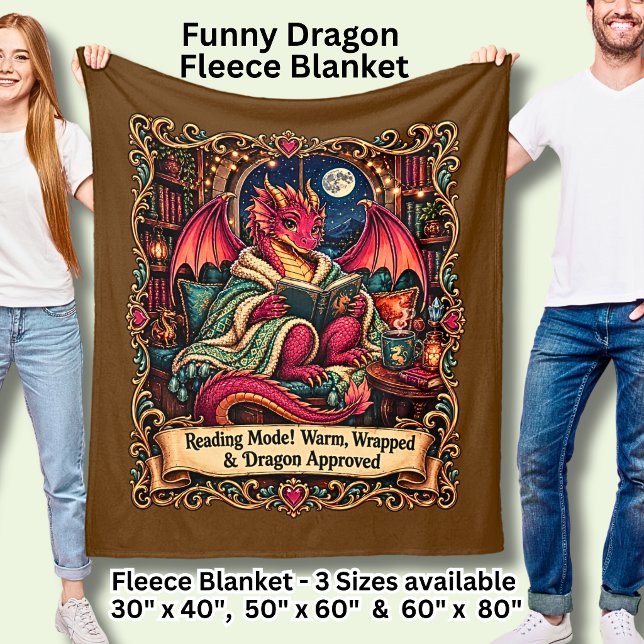 Reading Mode!  Funny Red Dragon  Fleece Blanket (Creator Uploaded)