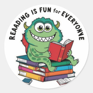 Reading Monster: Fun & Colourful Book Lover Sticke Classic Round Sticker