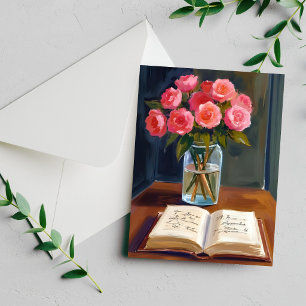 Reading Nook Pink Rose Bouquet Watercolor Card