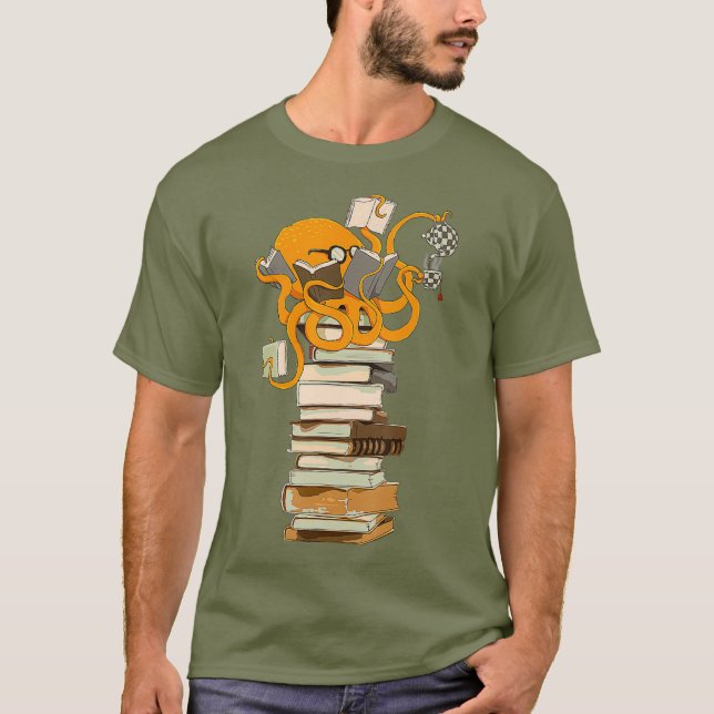 Reading Octopus tea coffee and books gift T-Shirt (Front)