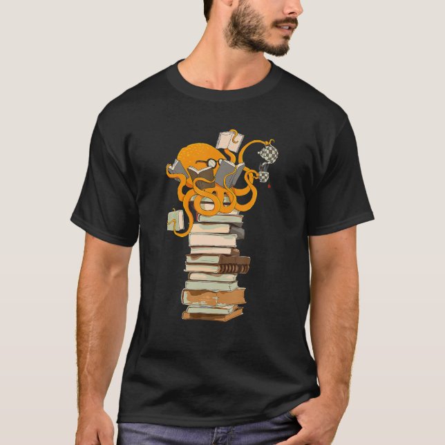 Reading Octopus, Tea, Coffee And Books T-Shirt (Front)