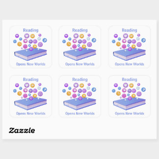 READING Opens New Worlds Book Custom Text Square Sticker
