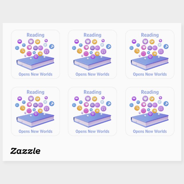 READING Opens New Worlds Book Custom Text Square Sticker (Sheet)