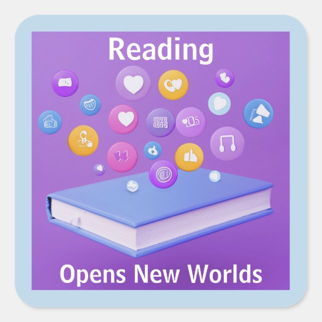 READING Opens New Worlds Book  Square Sticker (Front)