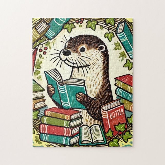 Reading Otter Bookish Illustration Readers         Jigsaw Puzzle (Vertical)