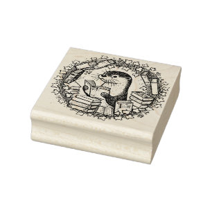 Reading Otter Bookish Illustration Readers         Rubber Stamp