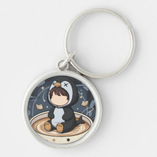 Reading Penguin with Warm Cup Key Ring