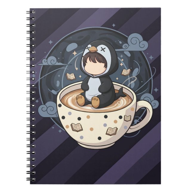 Reading Penguin with Warm Cup Notebook (Front)