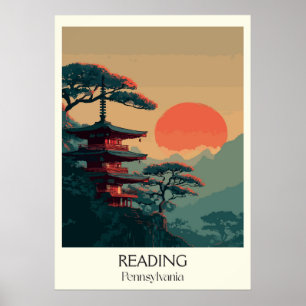 Reading Pennsylvania Vintage Pagoda Mountain Art Poster