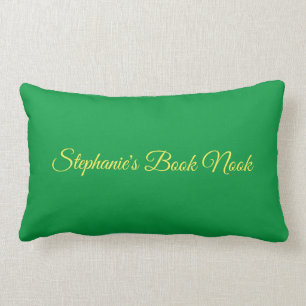 Reading pillow, elegant & pretty, green & yellow lumbar cushion