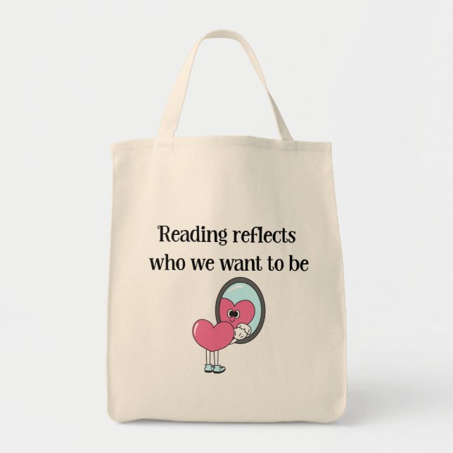 Reading Reflects Pink Heart Mirror Quote Tote Bag (Front)