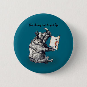 Reading Rhinoceros loves books 6 Cm Round Badge