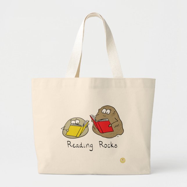 Reading Rocks Cute Kids Cartoon Large Tote Bag (Front)