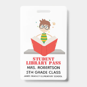 Reading School Library Hall Pass Badge ID Badge