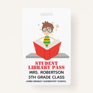 Reading School Library Hall Pass Badge ID Badge