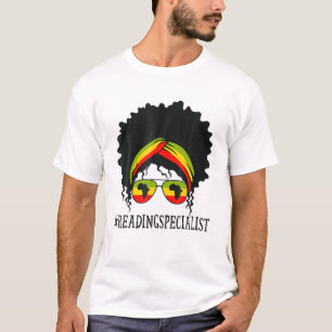 Reading Specialist African Women Messy Bun Black H T-Shirt