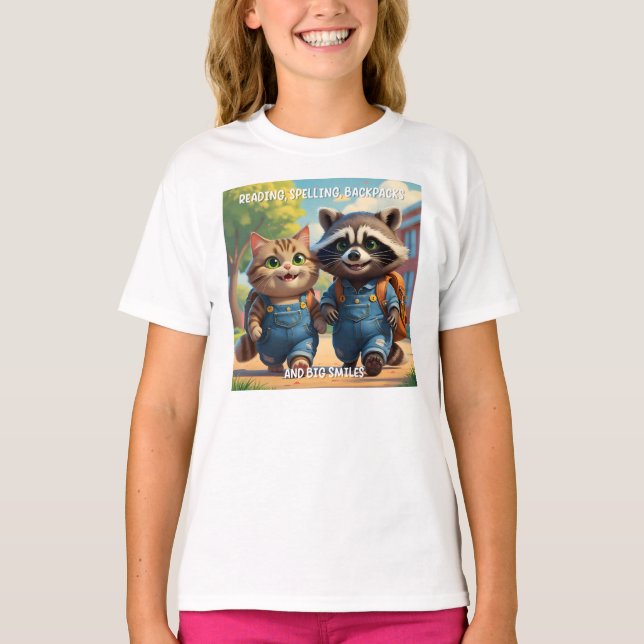 Reading, Spelling, Backpacks & Smiles T-Shirt (Front)