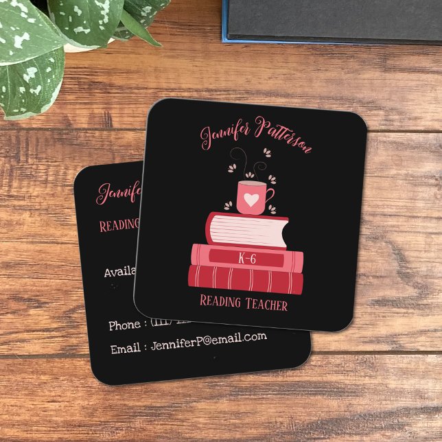 Reading Teacher Books Black Square Business Cards (Creator Uploaded)