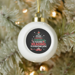 Reading Teacher Christmas Elf Xmas Cheer Ceramic Ball Christmas Ornament