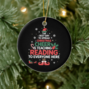 Reading Teacher Christmas Elf Xmas Cheer  Ceramic Tree Decoration