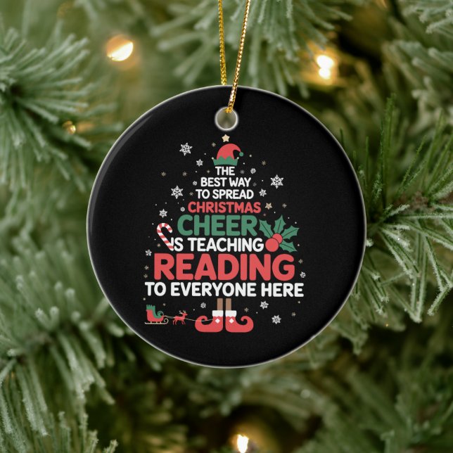 Reading Teacher Christmas Elf Xmas Cheer  Ceramic Tree Decoration (Tree)