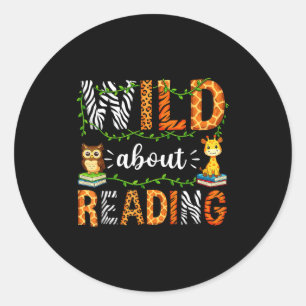 Reading teacher kids boys girls book lovers animal classic round sticker