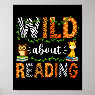 Reading teacher kids boys girls book lovers animal poster