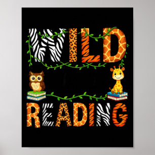 Reading teacher kids boys girls book lovers animal poster