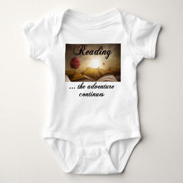 Reading, the adventure continues baby bodysuit (Front)