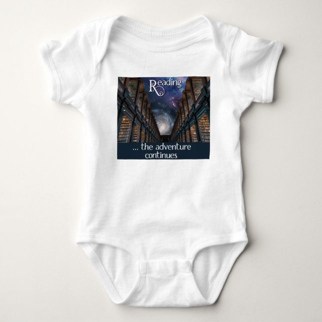 Reading, the adventure continues baby bodysuit (Front)