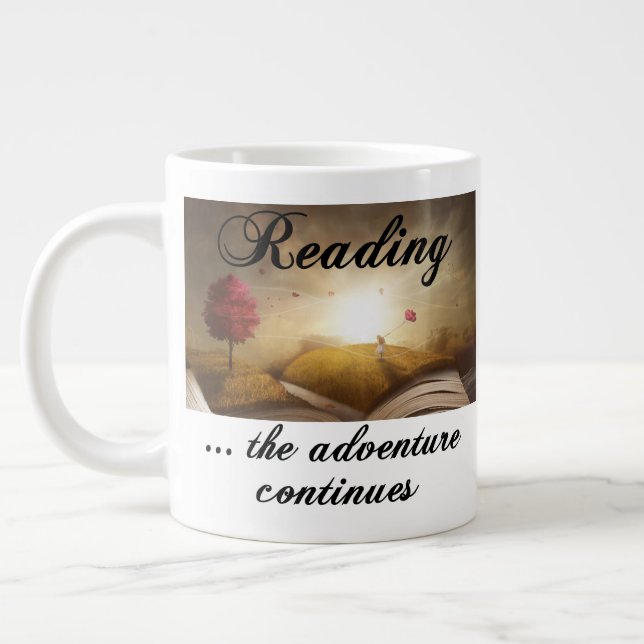 Reading, the adventure continues large coffee mug (Left)