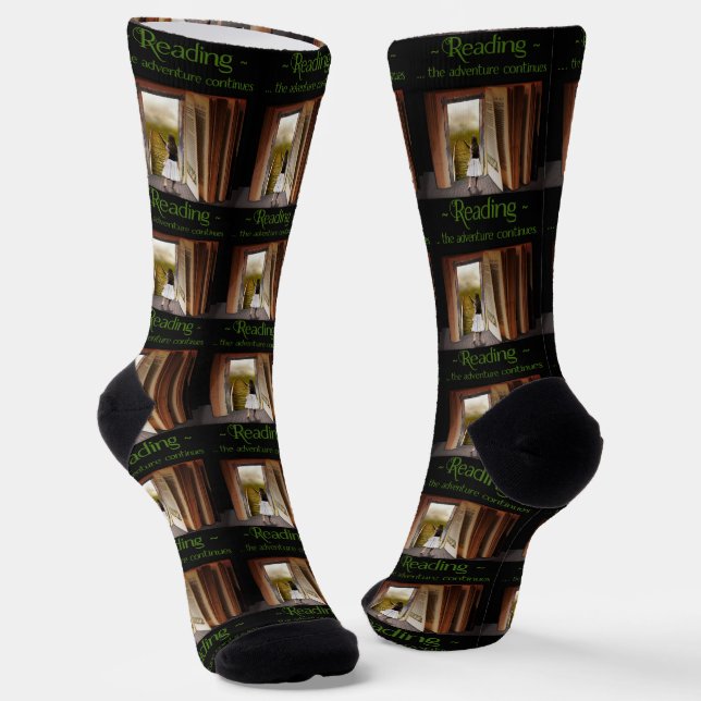 Reading, the adventure continues socks (Angled)