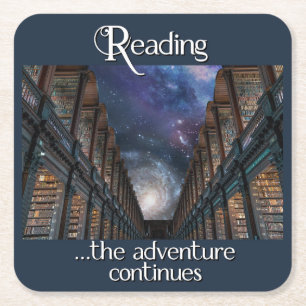 Reading … the adventure continues square paper coa coaster