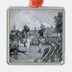 Reading the Declaration before Washington's Metal Tree Decoration