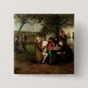 Reading the News 15 Cm Square Badge