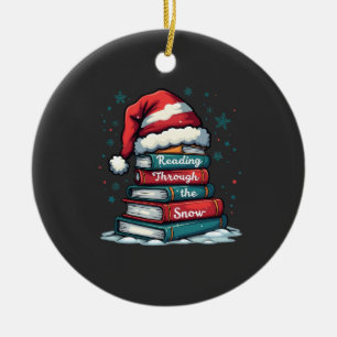 Reading Thru the Snow Reading Xmas Santa Lovers Ceramic Tree Decoration